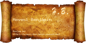 Hevesi Benjámin névjegykártya